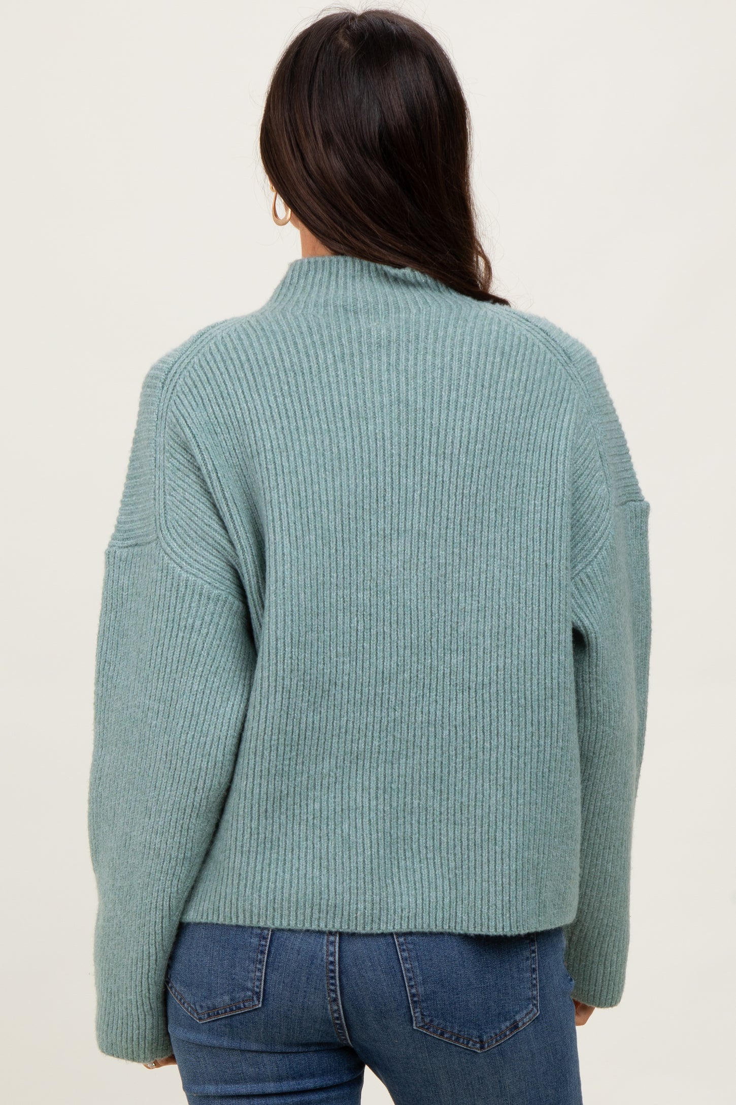 Sage High Neck Ribbed Knit Sweater