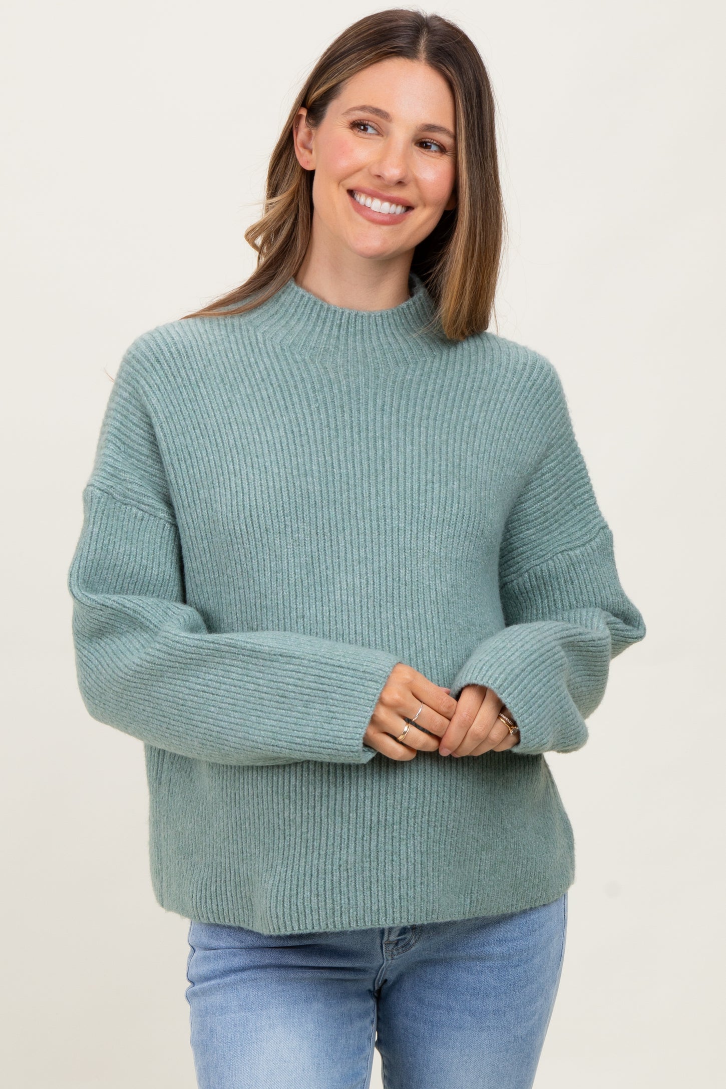 Sage High Neck Ribbed Knit Maternity Sweater