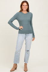 Deep Teal Basic Ribbed Knit Long Sleeve Top