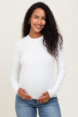 White Basic Ribbed Knit Long Sleeve Maternity Top