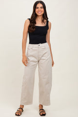 Beige Corduroy Wide Leg Maternity Pants