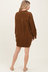 Camel Corduroy Shirt Mini Dress