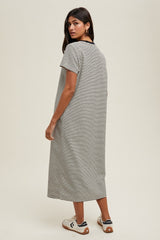 Black Striped Short Sleeve Midi T-Shirt Dress