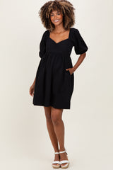 Black  Sweetheart Neckline Puff Sleeve Maternity Dress