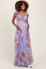 Lavender Floral Chiffon Off Shoulder Maternity Maxi Dress