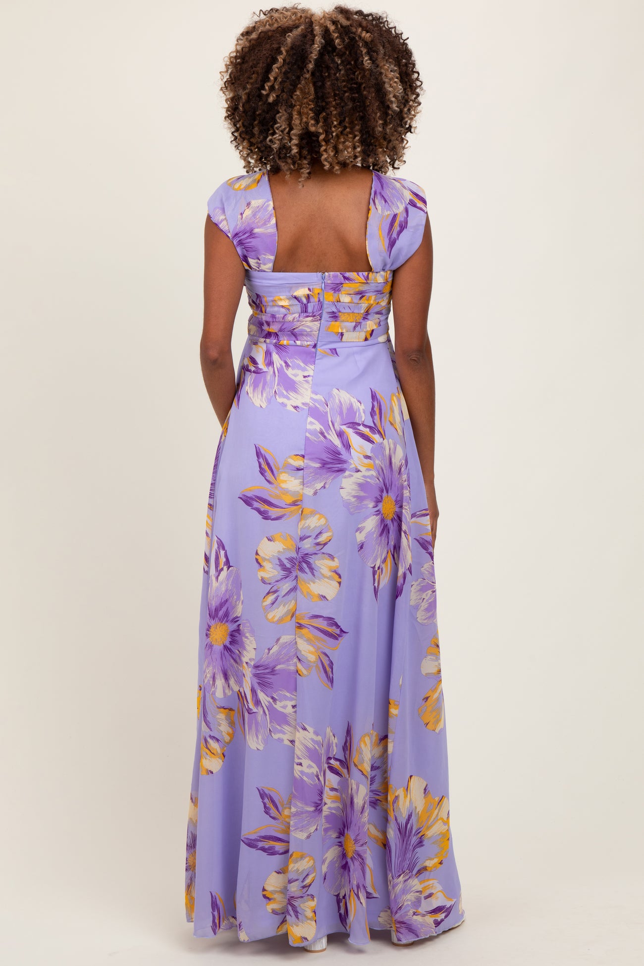 Lavender Floral Chiffon Off Shoulder Maternity Maxi Dress