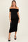 Black Off Shoulder Ruched Maternity Midi Dress
