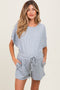 Heather Grey Textured Knit Dolman Sleeve Top Shorts Maternity Set