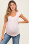 Light Pink Jacquard Button Front Maternity Short Sleeve Top