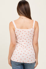 Peach Ditsy Floral Lace-Trim Maternity Tank Top