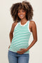 White/Green Striped Sleeveless Maternity Tank Top