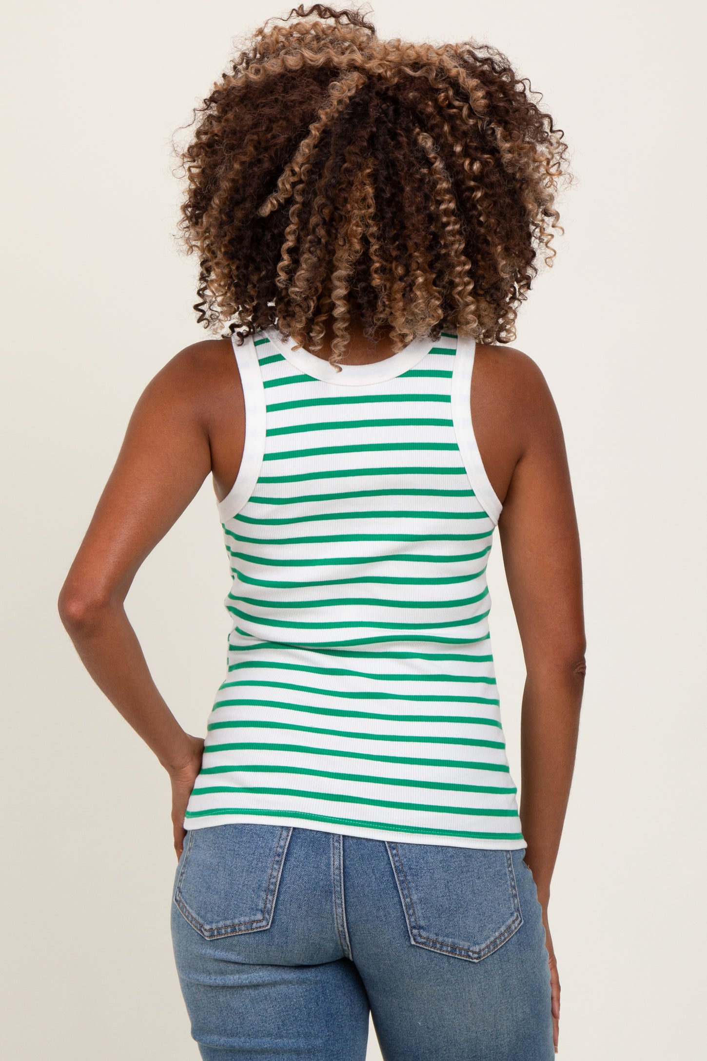 White/Green Striped Sleeveless Maternity Tank Top