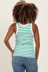White/Green Striped Sleeveless Maternity Tank Top