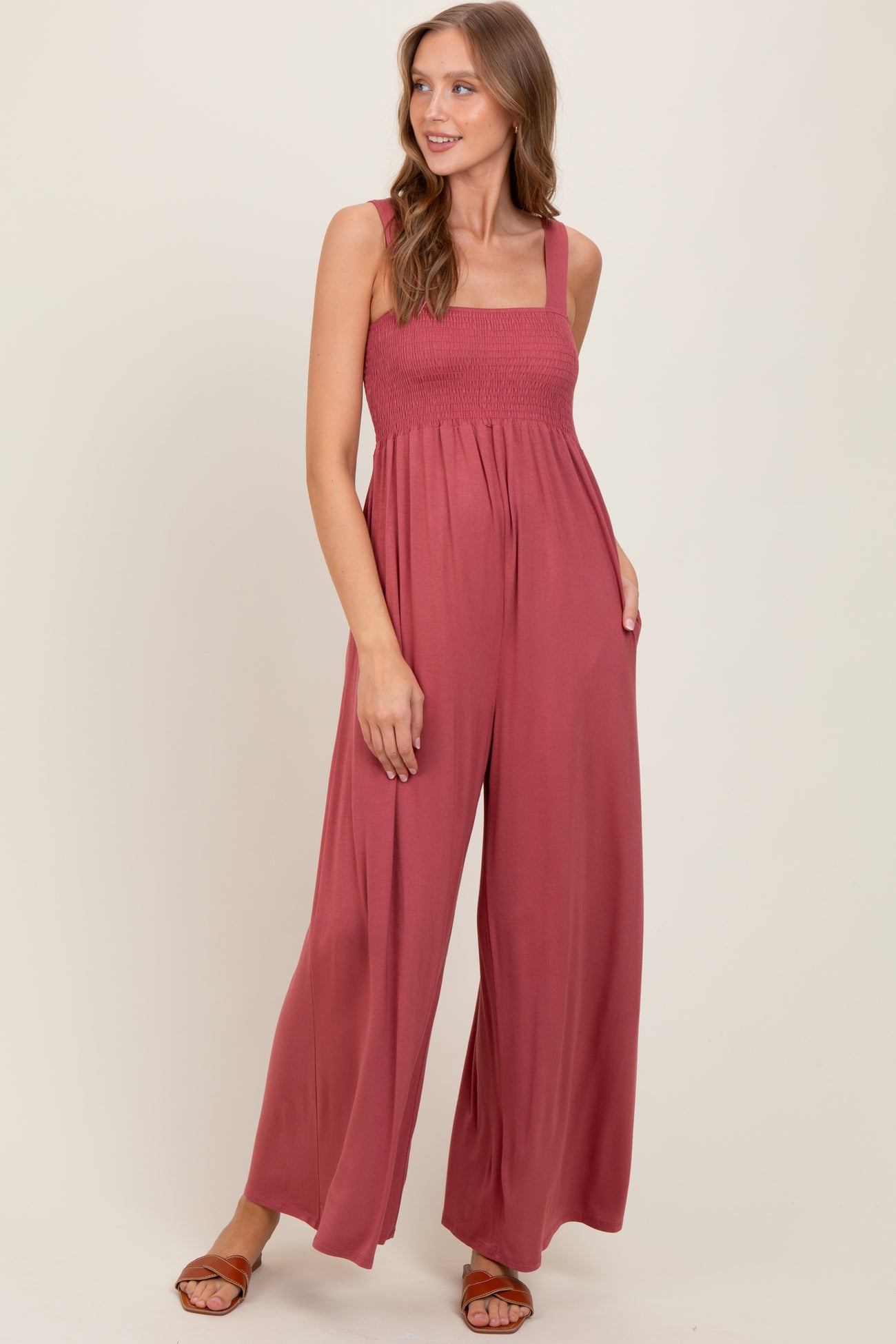 Pink Sleeveless Wide Leg Maternity Jumpsuit