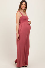 Pink Sleeveless Wide Leg Maternity Jumpsuit