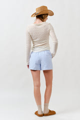 Cream Lace Ruffle Neckline Long Sleeve Top