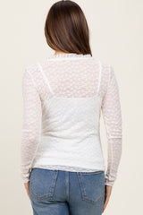 Cream Lace Ruffle Neckline Maternity Long Sleeve Top