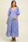 Blue Leaf Textured Tiered Midi Maternity Dress