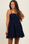 Navy Scallop Edge Cutout Tie Back Maternity Mini Dress