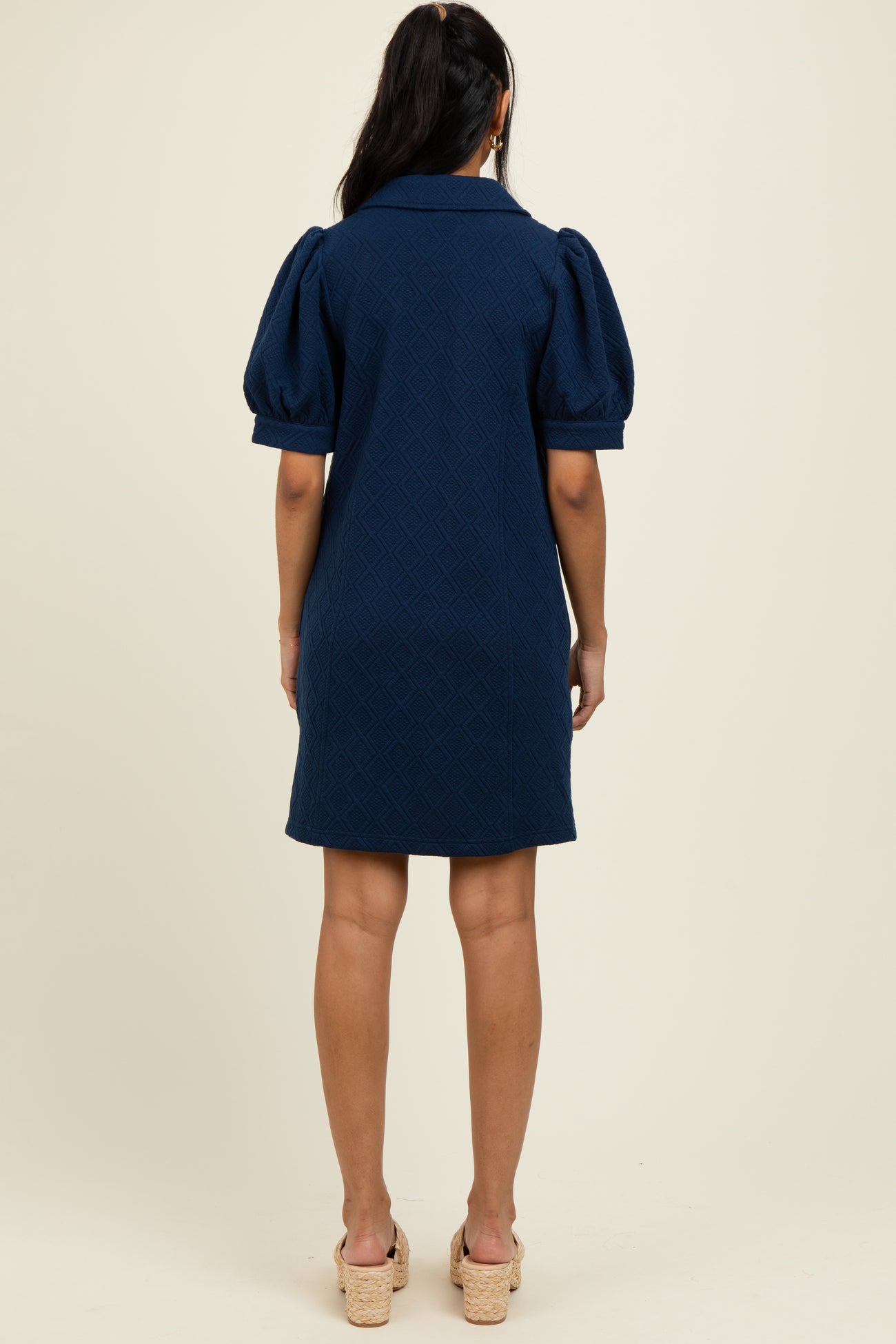 Navy Jacquard 1/4 Zip Mini Shirt Dress