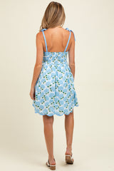 White Floral Shoulder Tie Scallop Hem Maternity Dress