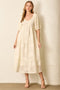 Cream Leaf Textured Tiered Midi Dress