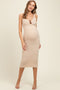 Beige Crochet Knit Cut Out O-Ring Maternity Midi Dress