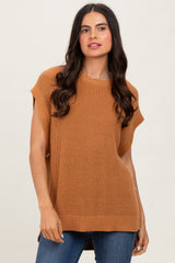 Camel Oversized Side Button Sweater Vest