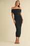 Black Rib Knit Off Shoulder Fitted Midi Dress
