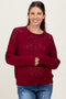 Burgundy Crochet Knit Drop Shoulder Maternity Sweater