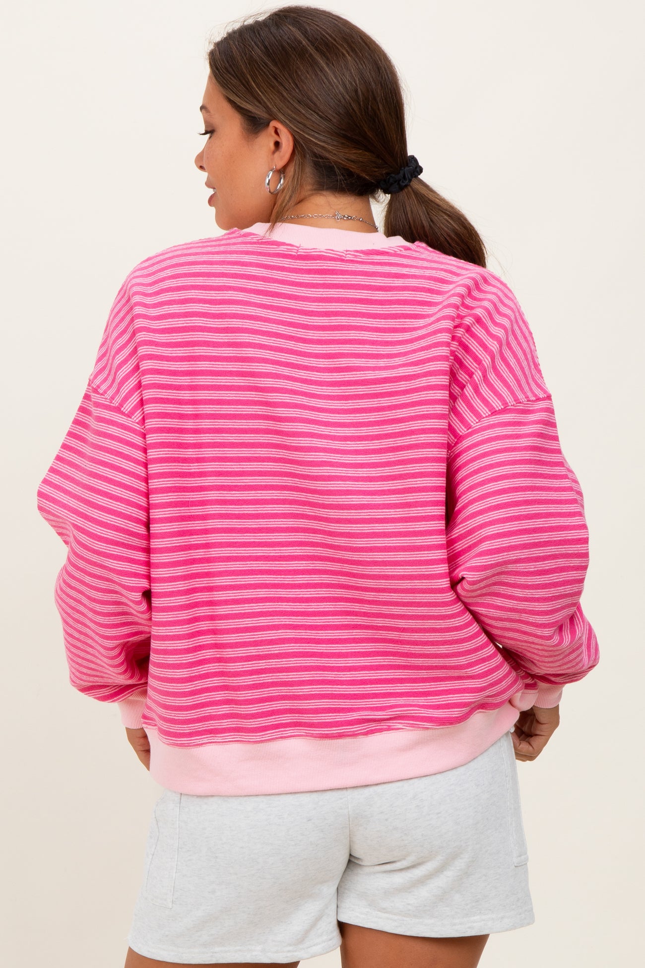 Pink Striped Knit Relaxed Fit Maternity Pullover