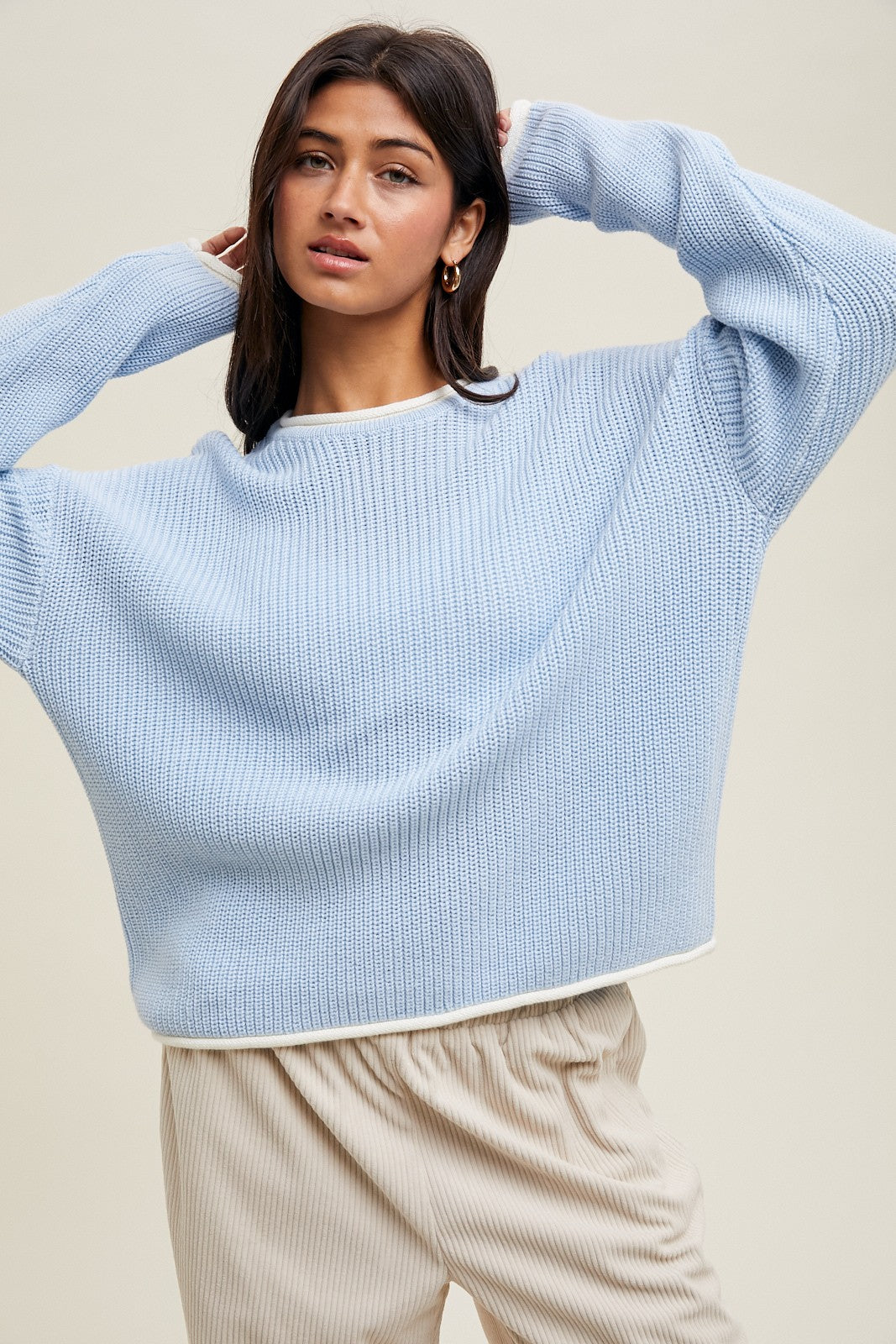 Light Blue Contrast Trim Sweater
