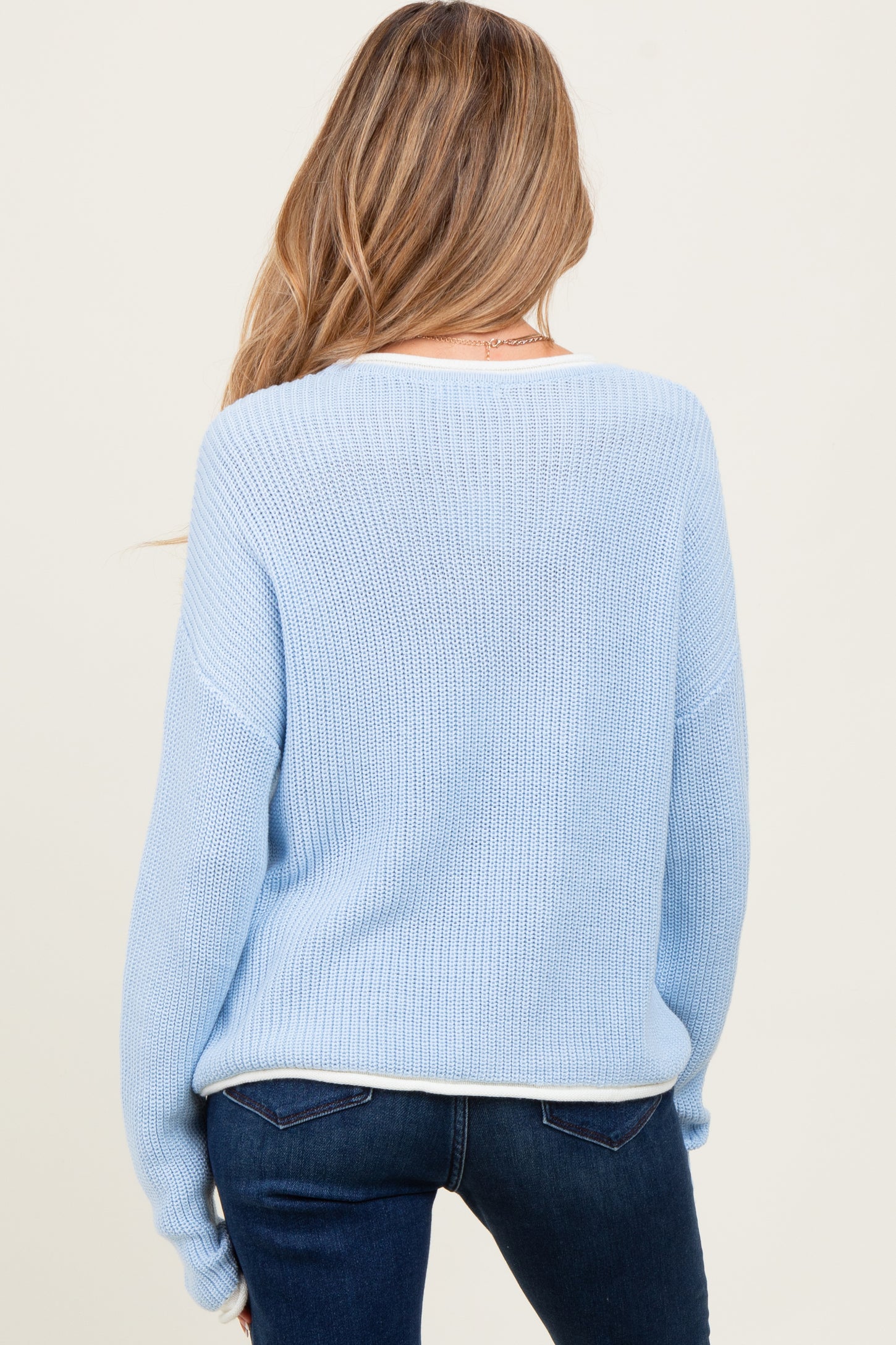 Light Blue Contrast Trim Maternity Sweater