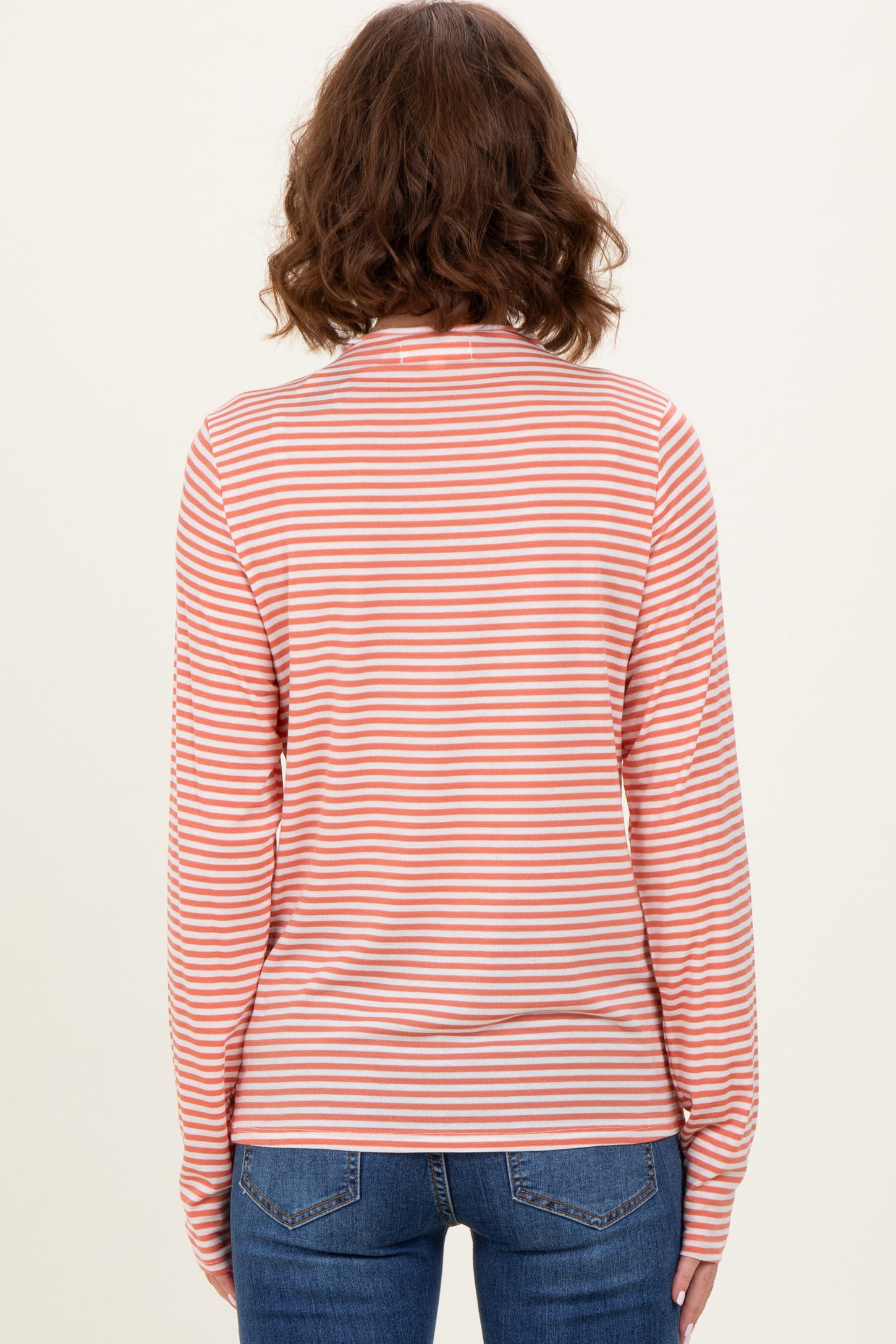 Rust Striped High Neck Long Sleeve Top