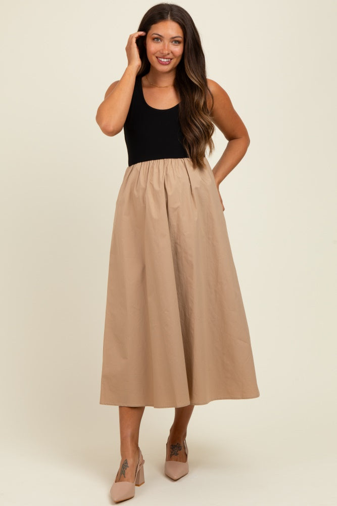 Black Knit Contrast Top Sleeveless Maternity Midi Dress