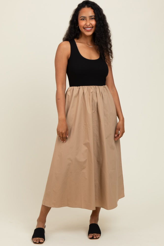 Black Knit Contrast Top Sleeveless Maternity Midi Dress