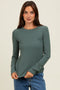 Green Ribbed Long Sleeve Top