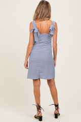 Navy Gingham Square Neck Bow Strap Maternity Dress