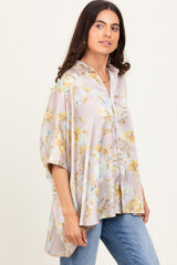 Light Pink Floral Boxy Fit Short Sleeve Blouse