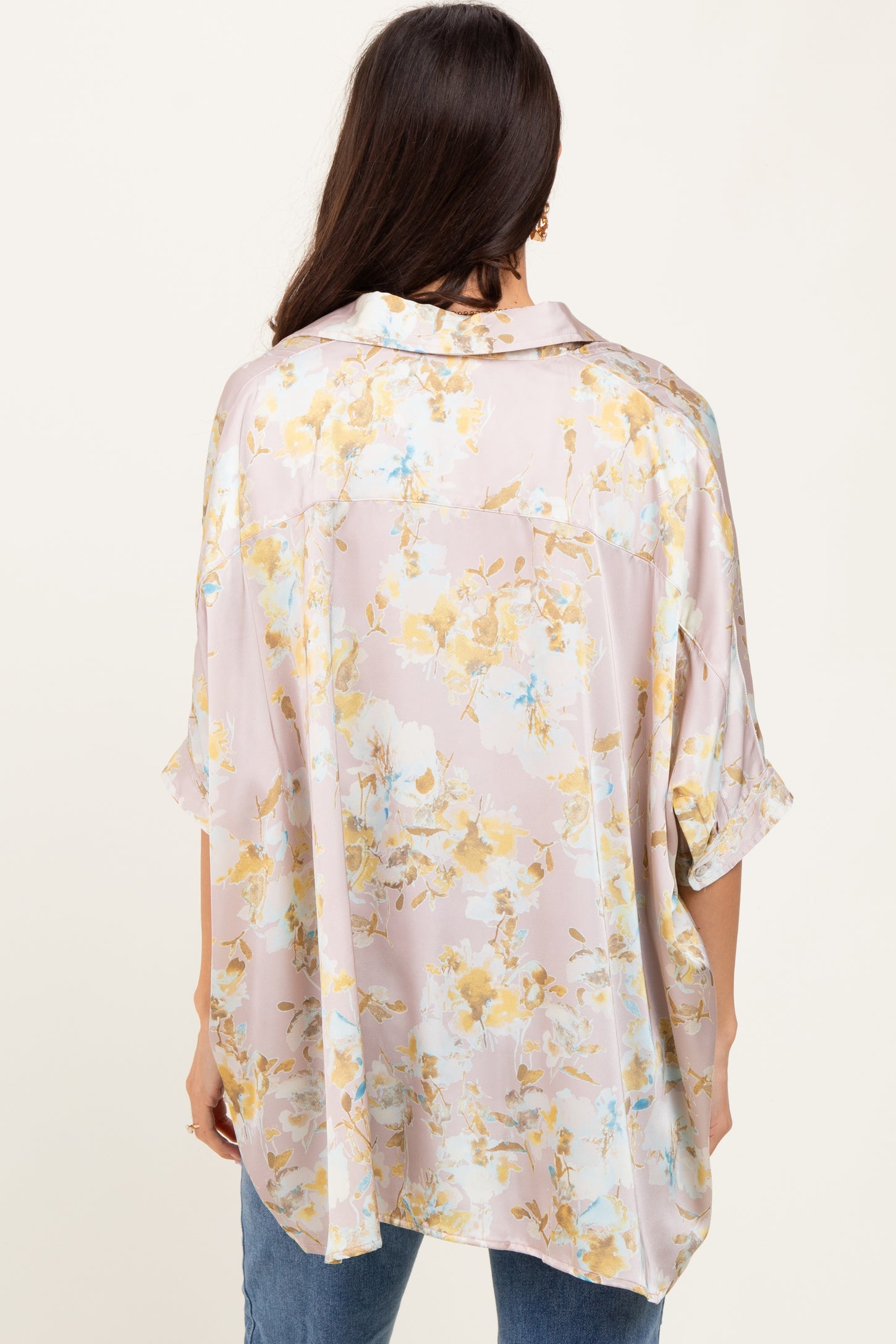Light Pink Floral Boxy Fit Short Sleeve Blouse