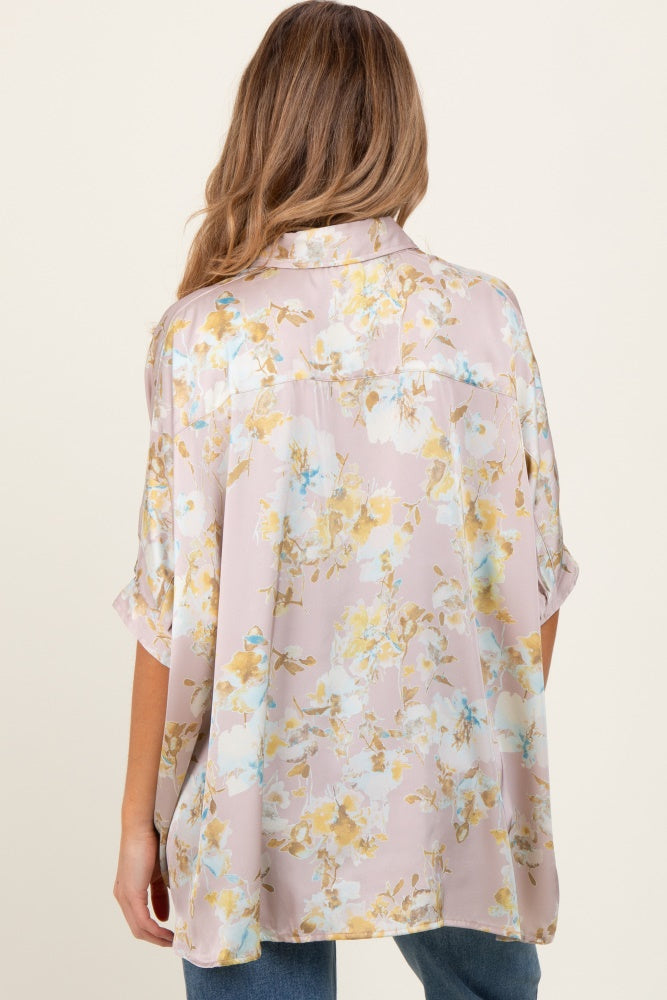 Light Pink Floral Boxy Fit Maternity Short Sleeve Blouse