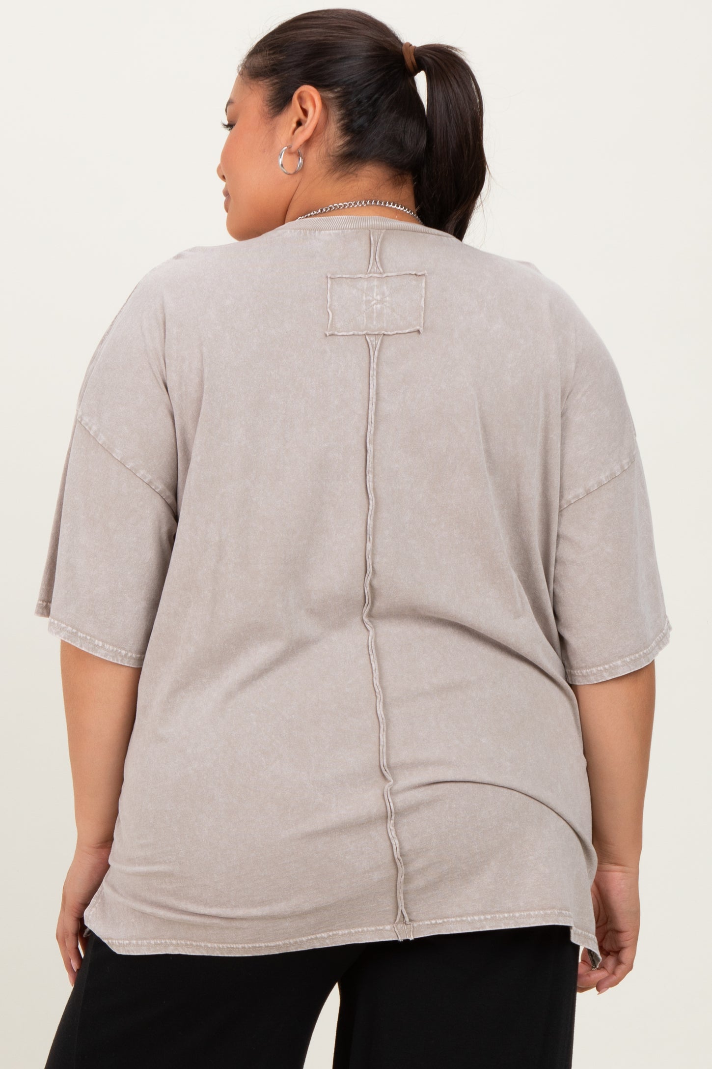 Taupe Mineral Wash Crochet Pocket Plus Top