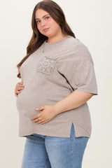 Taupe Mineral Wash Crochet Pocket Maternity Plus Top