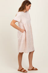 Beige Gingham Short Sleeve Dress