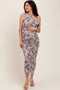 Purple Floral Ruched One Shoulder Maternity Midi Dress