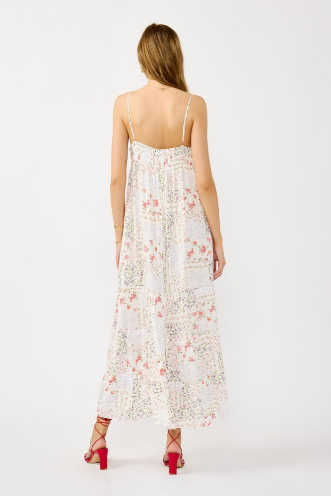 Ivory Floral Sleeveless Tiered Ruffle Detail Maxi Dress