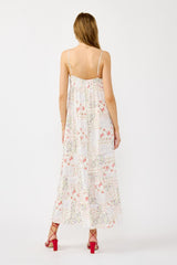 Ivory Floral Sleeveless Tiered Ruffle Detail Maxi Dress