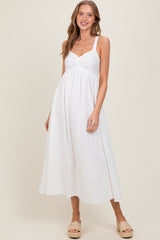 Ivory Eyelet Lace Sweetheart Neckline Midi Dress