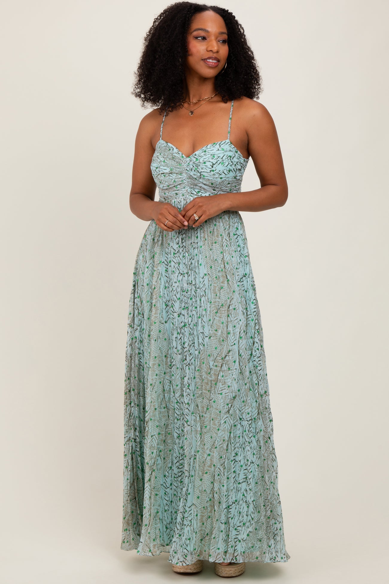 Mint Green Floral Cutout Tie Back Maternity Maxi Dress