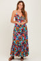 Multicolor Floral Deep V-Neck Halter Maxi Dress